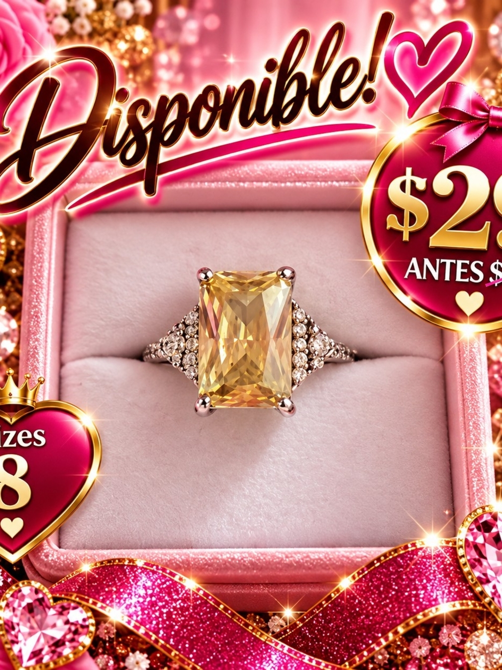 Yellow Gemstone Cocktail Ring in Gold Tone